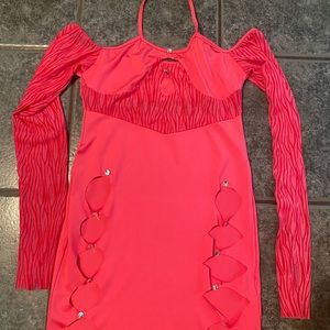 A pink mesh long sleeve dress